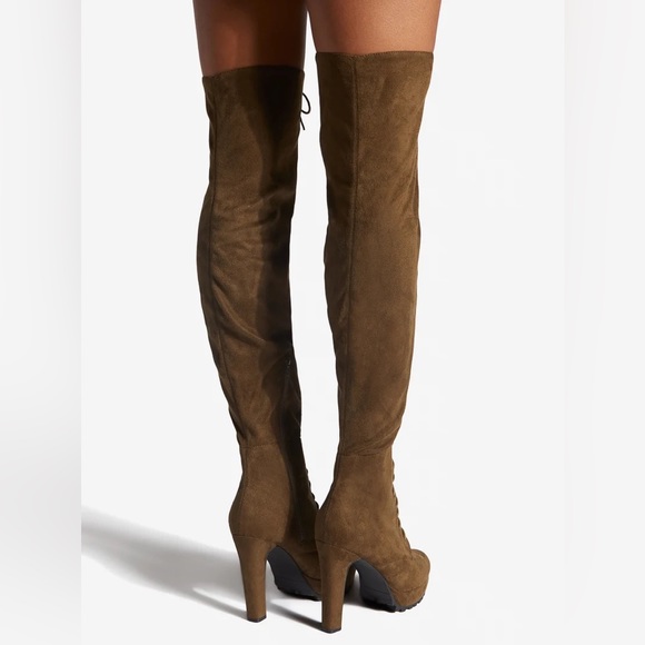 NIB Dark Olive Over The Knee Faux Suede Boots - Picture 4 of 6